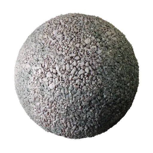High-resolution gravel PBR texture for 3D rendering in Blender with realistic shingles and pebbles.