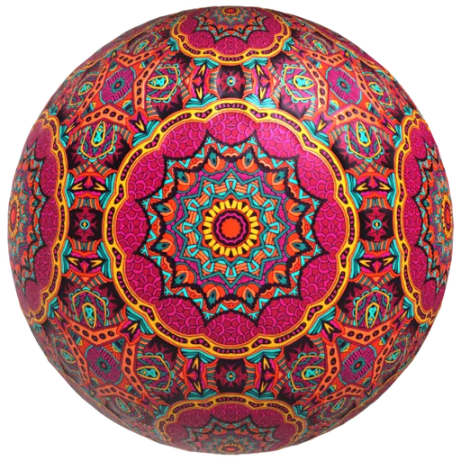 Seamless PBR mandala ceramic decoration for 3D tiles with adjustable color, roughness, metallic effect, and displacement settings.