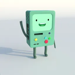 Alt text: "BMO - a cute 3D robot toy from the Adventure Time series. This 3D model is designed for Blender 3D software, featuring a face, arms, and an 8bit game aesthetic. Perfect for gaming enthusiasts and fans of the popular cartoon show."