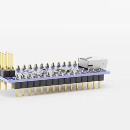 Detailed 3D model of a soldered Arduino Nano V3 with pins, showcased for Blender renderings.