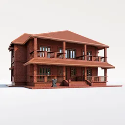 "Farmhouse 1 - Traditional and Rustic Red Laterite Stone 3D Model for Blender 3D. Exclusively found in the scenic Western Ghats of India, this farmhouse features a charming balcony and porches. Perfect for creating realistic architectural renders with a touch of traditional elegance."