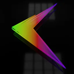 3D Blender model of a smooth, colorful, glowing arrow with high-quality subdivision, isolated on a dark backdrop.
