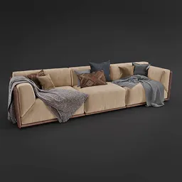 Beige velvet and leather sofa