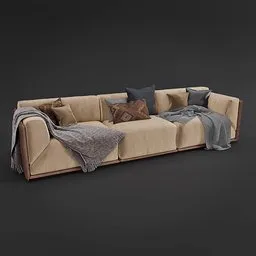 Beige velvet and leather sofa