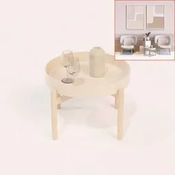 Versatile 3D round table model with customizable textures, UV wrapped, optimized low-poly design for Blender rendering.