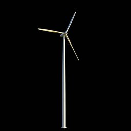 "Wind turbine 3D model in Blender 3D software with geometry nodes for rotation. Isolated white background, generating green electric energy. Perfect for machine enthusiasts and sustainable energy concepts."