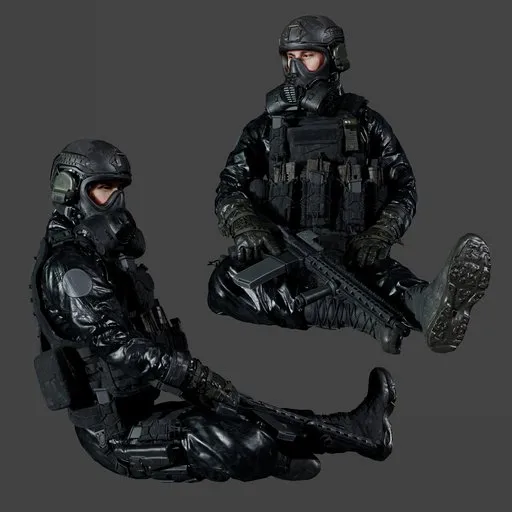 Hazmat Soldier Seated Resting Black