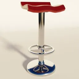Red and silver 3D-rendered Blender model of a modern bar stool with sleek design.