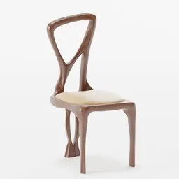 Elegant 3D model of a modern sculptural chair with smooth curves and beige cushion, compatible with Blender.