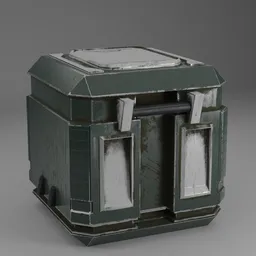 Detailed 3D model of a weathered sci-fi loot box with realistic textures and materials, suitable for Blender rendering.