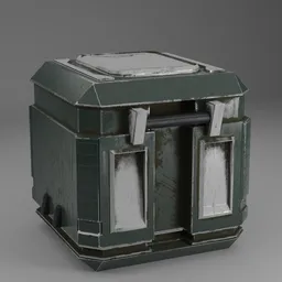 "Scifi Metallic Loot Box Crate - A PBR textured container for industrial scenes and futuristic game concepts. Ideal for Blender 3D projects such as Tarkov, Star Wars Rebels, or Apex Legends characters. Constructed with Blender and textured with Substance Painter."