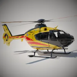 Detailed 3D model of a yellow and red rescue helicopter, compatible with Blender, ready for 3D rendering and animation.