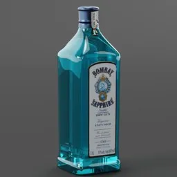 Realistic Blender 3D model of a gin bottle with detailed textures and accurate proportions.