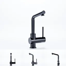 Detailed black 3D model of a sleek modern mixer tap for bathroom design, compatible with Blender.