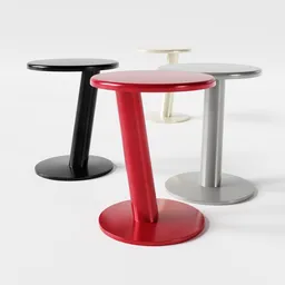 "Pipe low table 3D model - Swedish design with a minimalist and rugged structure, built with powder-painted aluminium tube and a rounded seat cushion. Medium poly and high-quality, rendered in Keyshot. Available in three different colors."