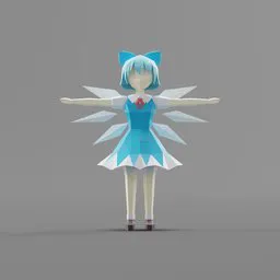 3D Blender model of Touhou's Cirno with low poly design, optimized for animation projects.