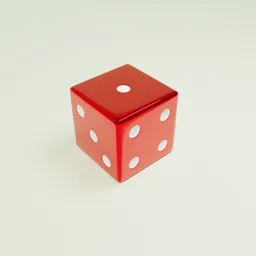Digitally rendered red dice with white dots, optimized for Blender 3D and ready for low-res UV mapping.