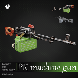 Low poly 3D model of a PKM gun with high-resolution 4K textures, optimized for Blender and game development.
