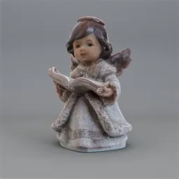 Detailed 3D angel figurine with book, ideal for Christmas décor, optimized for Blender with adaptive subdivision and PBR textures.