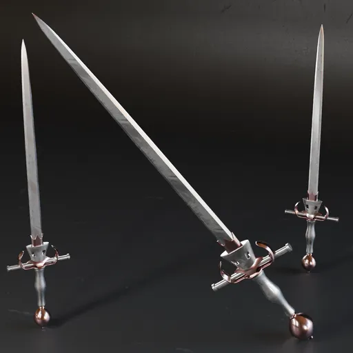 Low poly 3D sword model with high-quality metal textures, suitable for Blender war game designs and historic simulations.