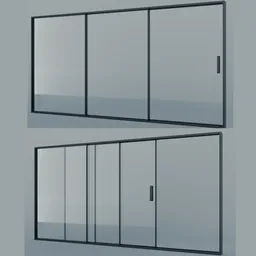 Detailed 3D model showcasing rigged sliding doors in two positions, optimized for Blender use.