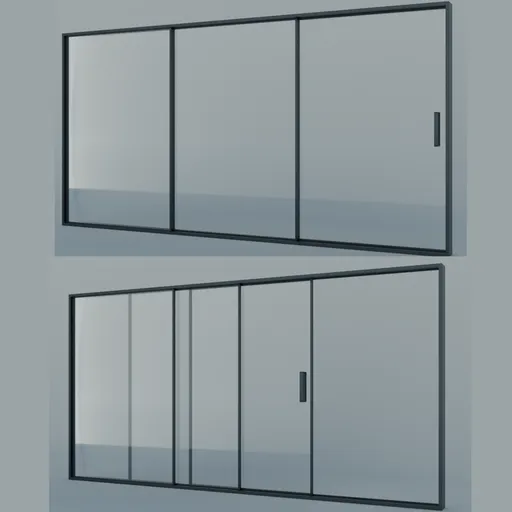 Detailed 3D model showcasing rigged sliding doors in two positions, optimized for Blender use.