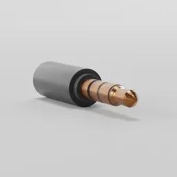 Realistic 3D rendering of a 3.5 mm mini-jack connector for audio and video, designed in Blender, with a focus on industrial detail.