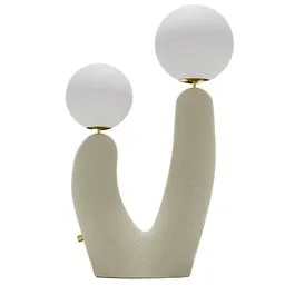 "Oo Smooth Table Lamp" is a stunning 3D model designed in Blender 3D, featuring two white balls on top of a beige object, inspired by Alexander Archipenko's sconces. With its comforting and familiar opal light, this lamp exudes a sense of connectedness and modern elegance. The design highlights the beauty of terrazzo and features an innovative hook and ring design, perfect for any modern interior.