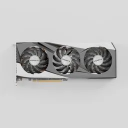 Detailed 3D render of an AMD Radeon RX 6700 XT graphics card with dual fans, optimized for Blender.