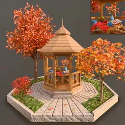 Stylized Gazebo in an Autumn Garden