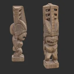 Tiki God Fanged Maw Statue Aged Wood