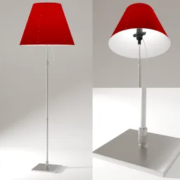 High-resolution 3D model of a sleek modern red-shaded floor lamp for Blender graphic design.
