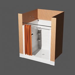 Detailed 3D shower model with curtain and fixtures, ideal for Blender game and film rendering.