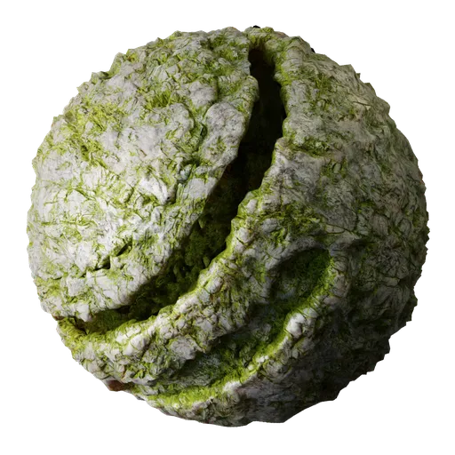 Moss-covered rocky surface 3D texture for realistic Blender material, PBR 2K resolution, seamless tiling effect.