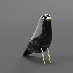 Stylized black and white marble bird sculpture 3D render, compatible with Blender software.
