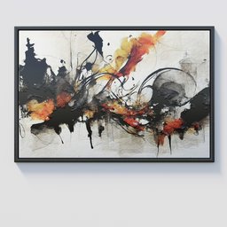 "Abstract Decoration Painting with Organic Ink and Wooden Frame - Perfect for Modern Living-Room and Bedroom Decor - Rendered in Redshift with Blender 3D."