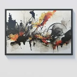 "Abstract Decoration Painting with Organic Ink and Wooden Frame - Perfect for Modern Living-Room and Bedroom Decor - Rendered in Redshift with Blender 3D."