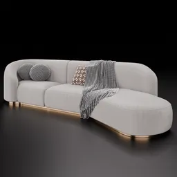 High-quality Blender 3D model showcasing a contemporary white sectional with throw pillows and blanket.