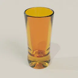 Detailed 3D render of a red and yellow-tinted vodka glass, showcasing realistic reflections and material quality.
