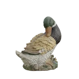 "High-detail 3D scanned Duck model with 1k textures for Blender 3D. Single head and simple details, complete model with greenish lighting on a rock. Perfect for art projects and product views."