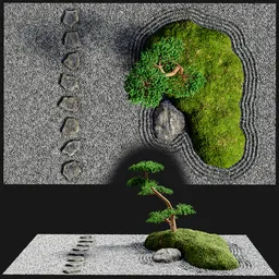 Zen Garden with Bonsai and Path