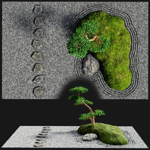 Zen Garden with Bonsai and Path