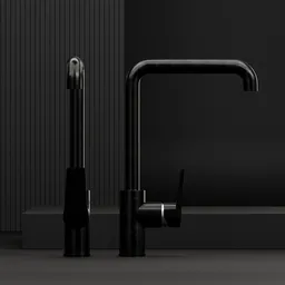 High-resolution 3D Blender model of a modern single-lever high-spout faucet for kitchen visualization.