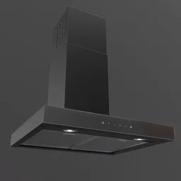 Detailed 3D rendering of a modern black range hood, suitable for Blender kitchen modeling.