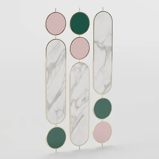 Luxurious marble and colored geometric panels, customizable and editable 3D model suitable for Blender rendering.