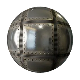 High-resolution 2K PBR scratched metal texture with rivets for 3D modeling and rendering in Blender and other software.