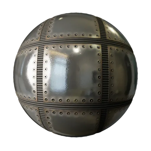 High-resolution 2K PBR scratched metal texture with rivets for 3D modeling and rendering in Blender and other software.