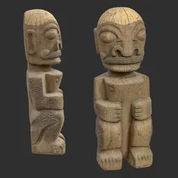 Tiki God Tattooed Monk Statue Moss Wood