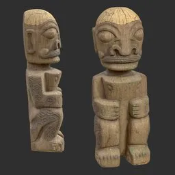 Tiki God Tattooed Monk Statue Moss Wood