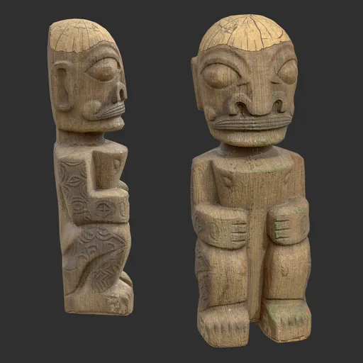 Tiki God Tattooed Monk Statue Moss Wood